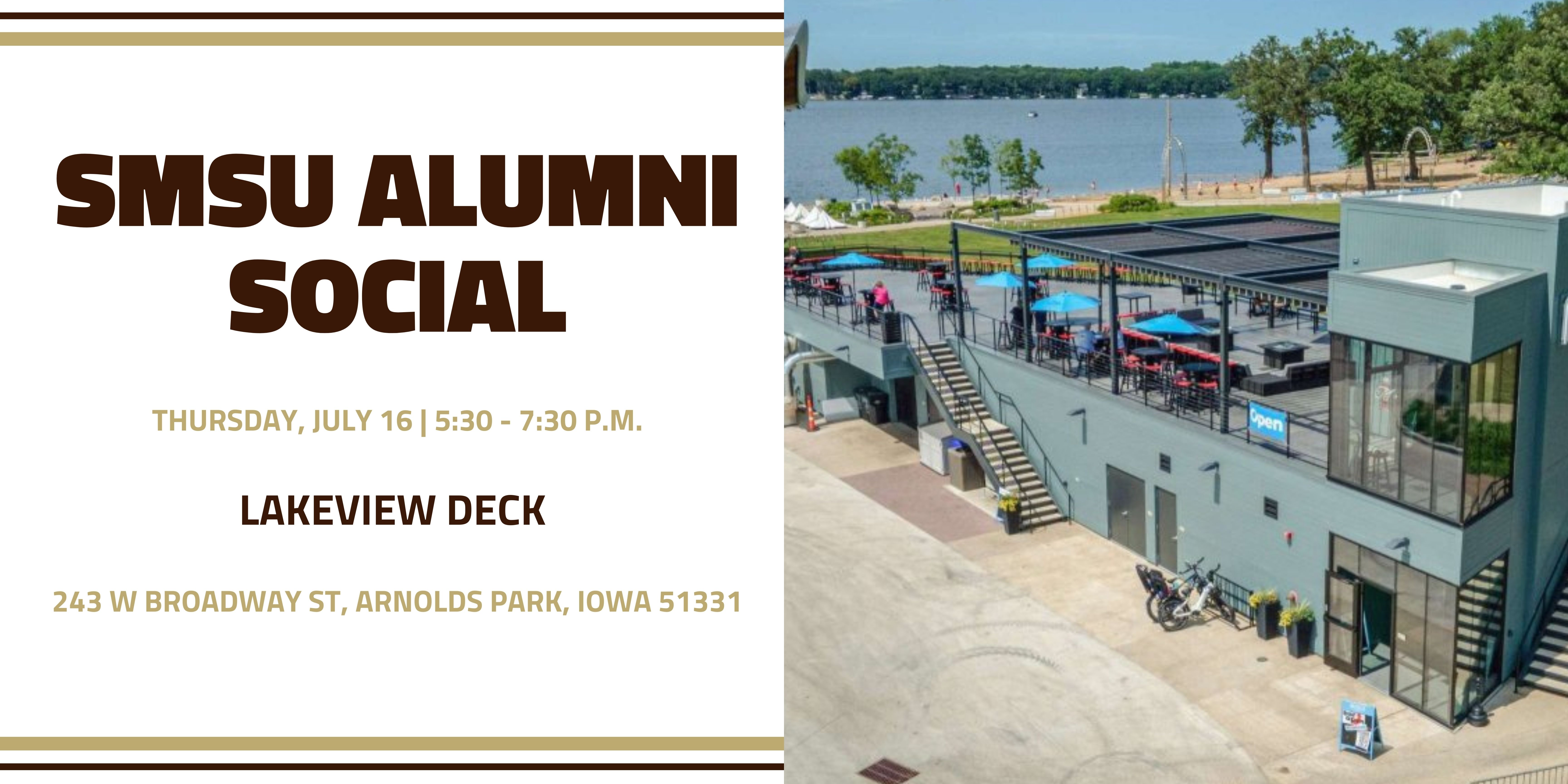 Event photo for SMSU Alumni Social – Arnolds Park & Lakeview Deck