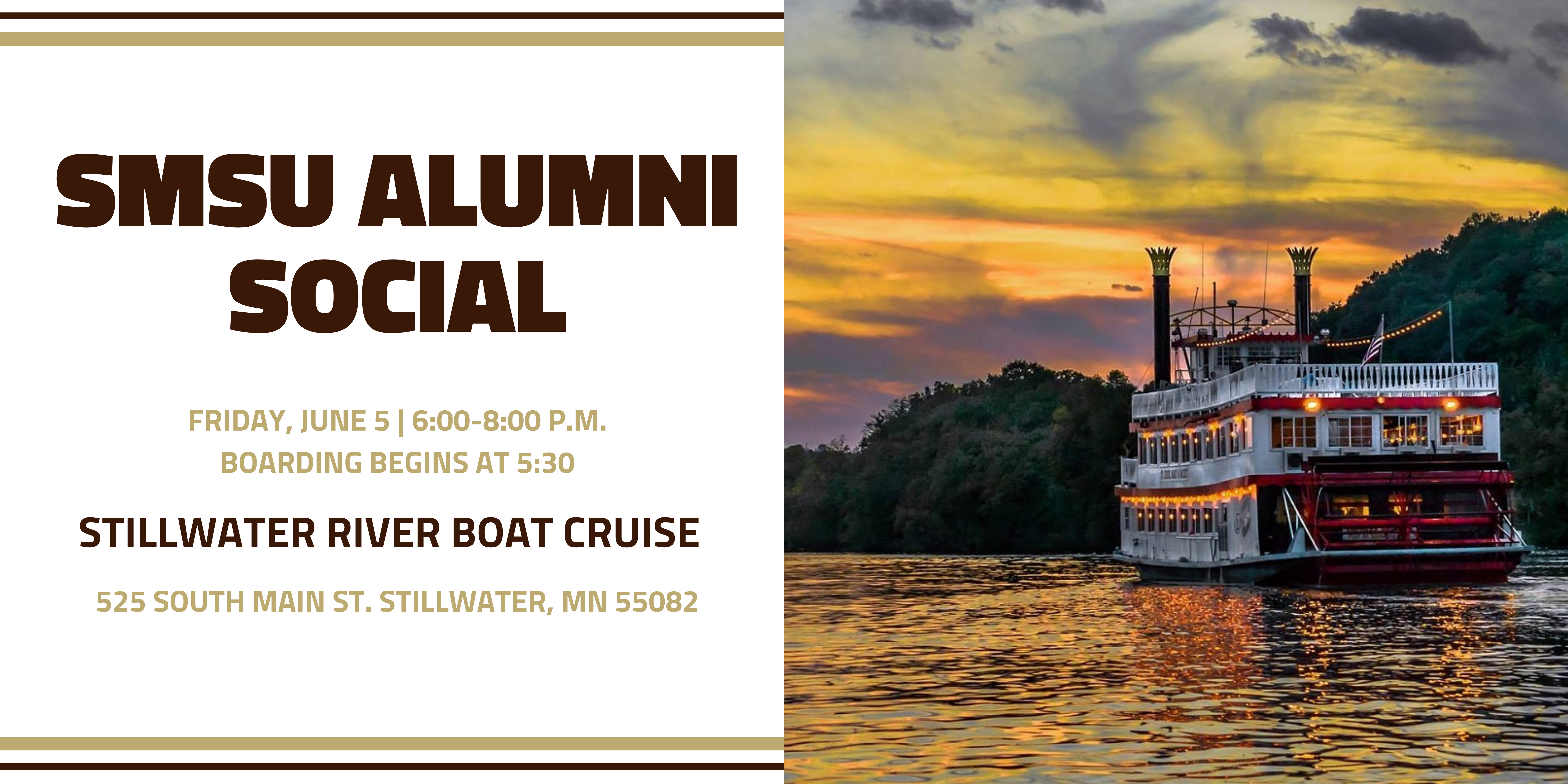Event photo for SMSU Alumni Social Stillwater River Boat Cruise 