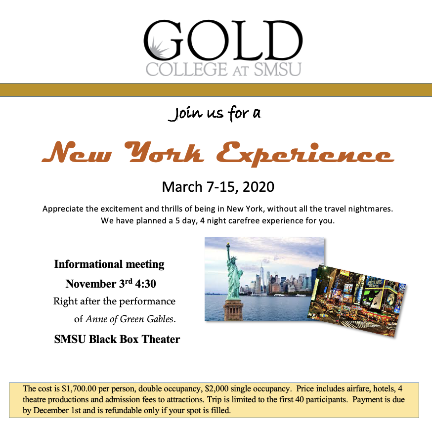 GOLD College Field trip - spring 2020 to New York